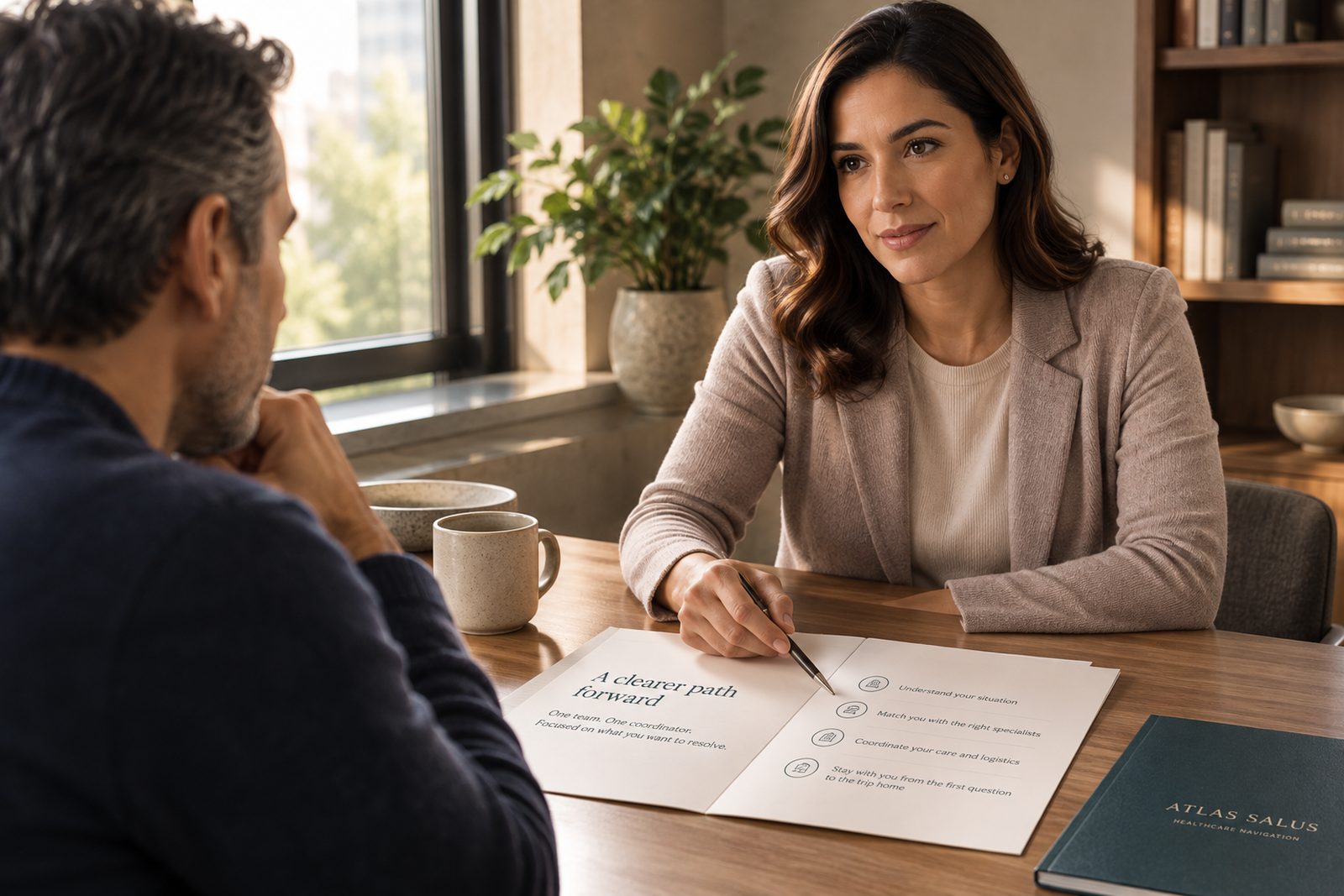 A calm, unhurried consultation — making a medical decision clear
